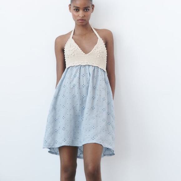 ZARA COMBINATION EMBROIDERED KNIT DRES - Picture 5 of 12